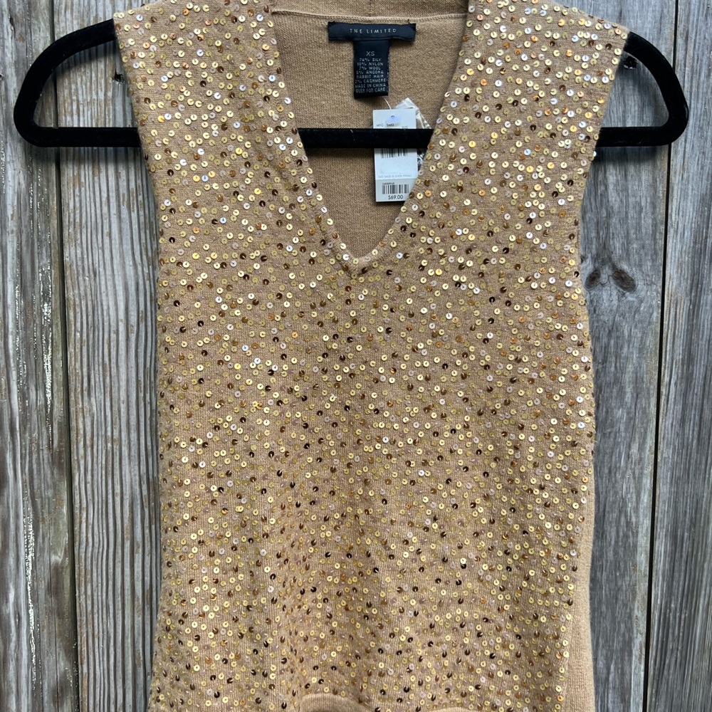 THE LIMITED gold sequin silk cashmere blend sleeveless sweater Women’s XS NWT - Picture 2 of 8